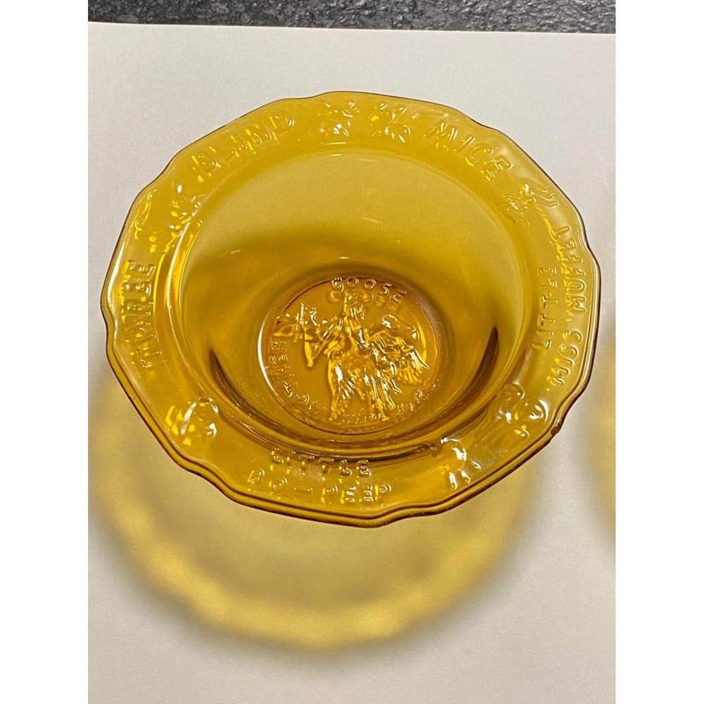 Tiara Exclusives 2-pc Set 6-1/2" Nursery Rhyme Mother Goose Amber Glass bowls - Picture 3 of 10